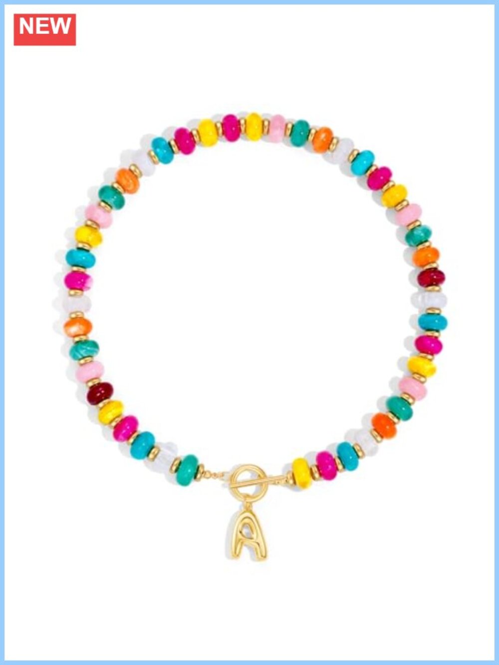 Chunky Resin Beaded Initial Pendant Necklace with 14K Gold Plated Letter